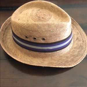 Natural fedora hat with purple and white stripes💜
